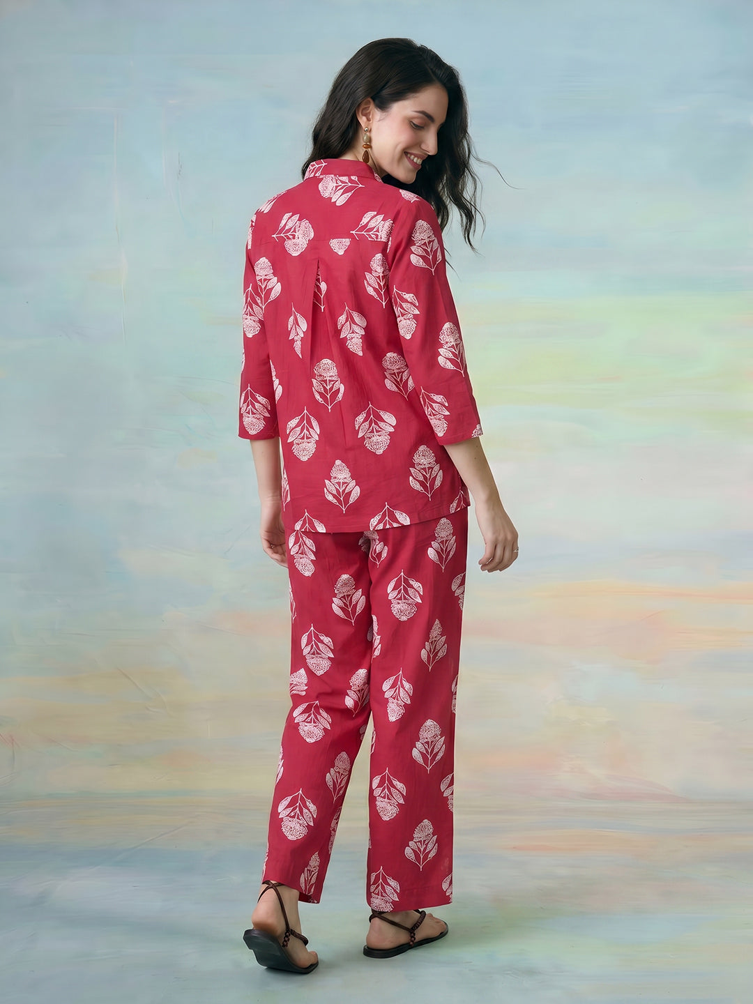 Janasya Pink Straight Cotton Pant Co-ord Sets - Dista