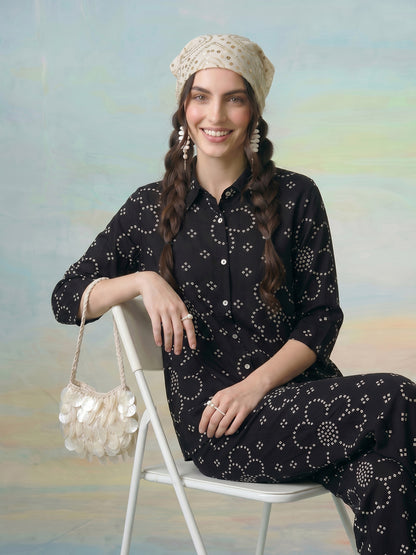 Janasya Black Straight Cotton Pant Co-ord Sets - Dista