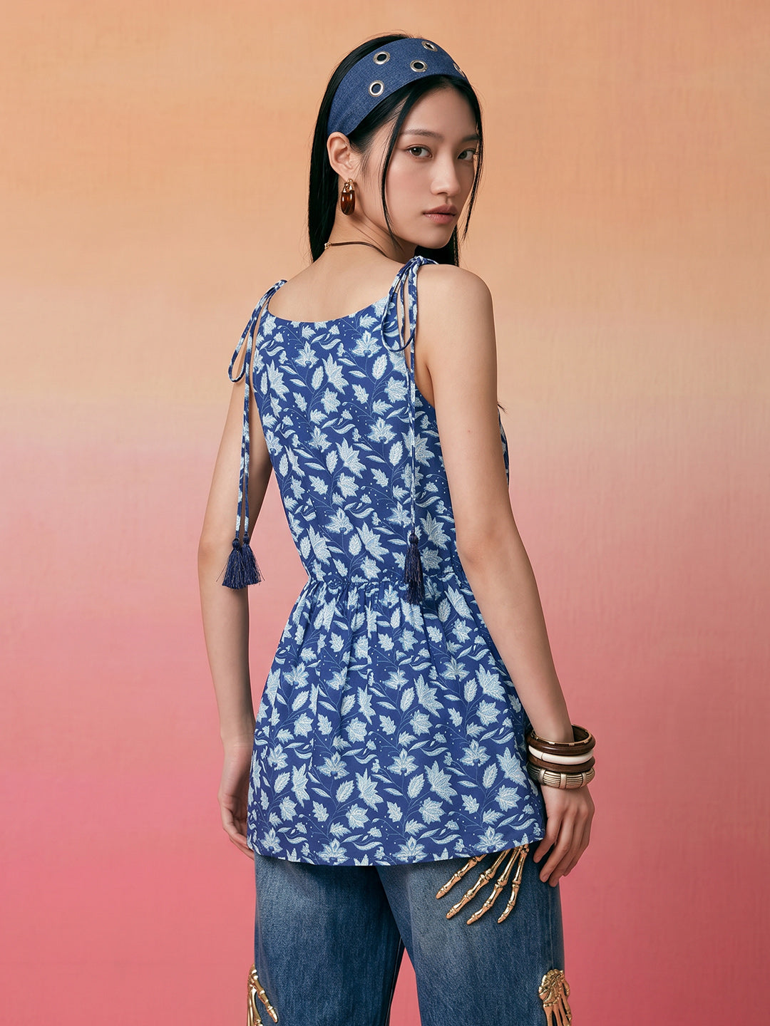 Janasya Navy Blue Peplum Cotton Top - Dista