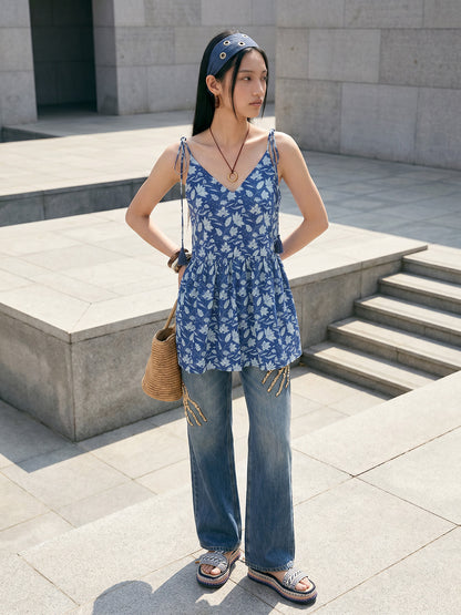 Janasya Navy Blue Peplum Cotton Top - Dista