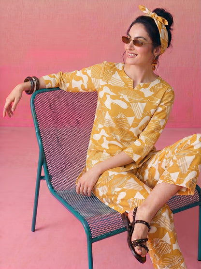 Janasya Mustard Straight Rayon Blend Pant Co-ord Sets - Dista