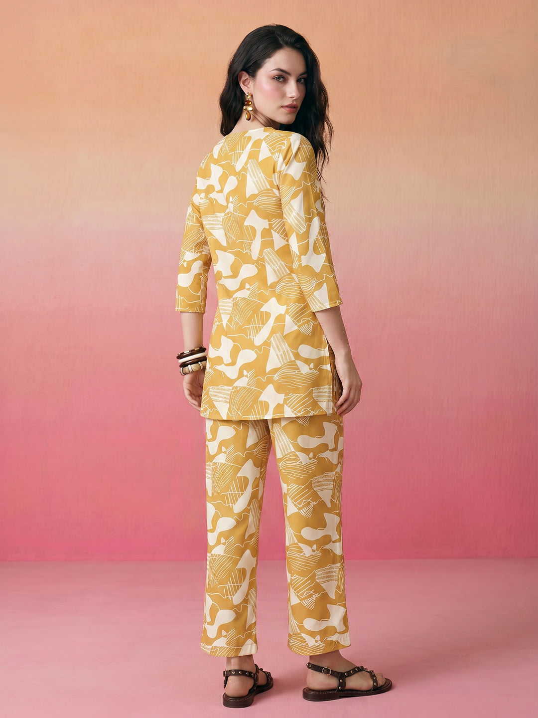 Janasya Mustard Straight Rayon Blend Pant Co-ord Sets - Dista