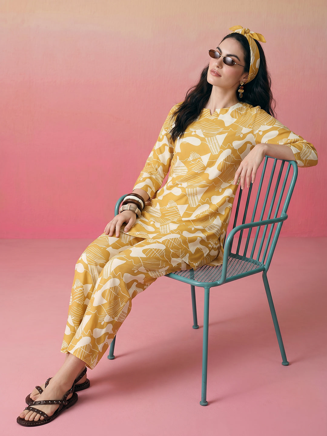 Janasya Mustard Straight Rayon Blend Pant Co-ord Sets - Dista