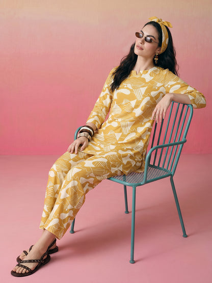 Janasya Mustard Straight Rayon Blend Pant Co-ord Sets - Dista