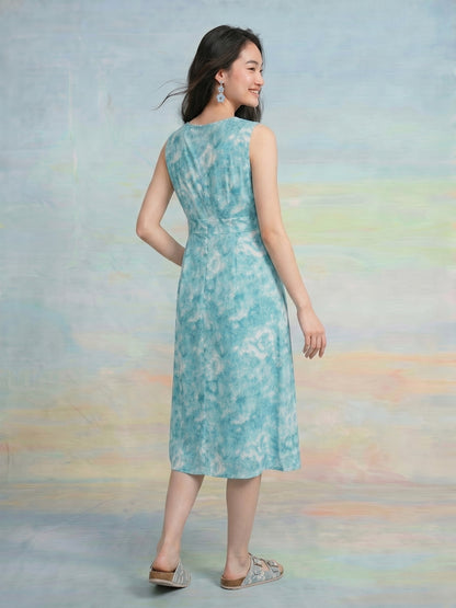 Janasya Sky Blue A-Line Cotton Dress - Dista