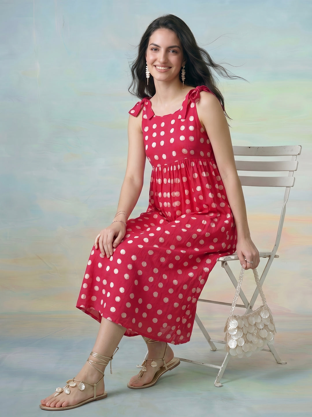 Janasya Pink A-Line Cotton Dress - Dista