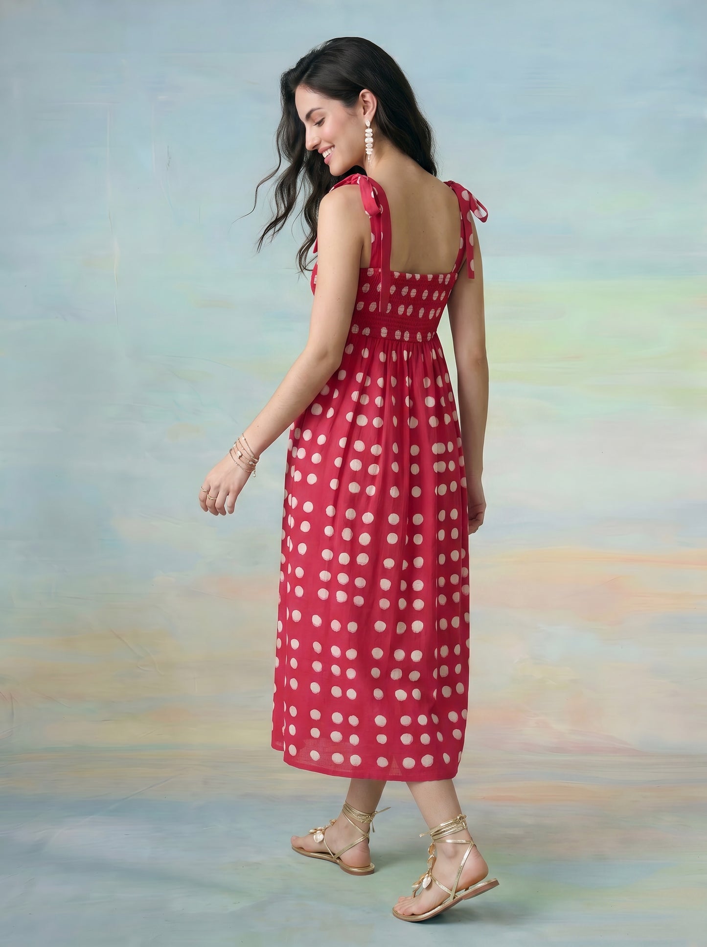 Janasya Pink A-Line Cotton Dress - Dista