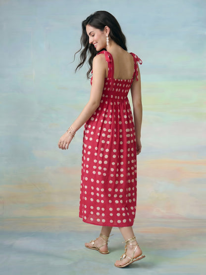 Janasya Pink A-Line Cotton Dress - Dista