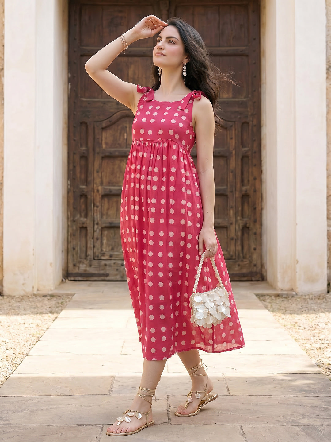Janasya Pink A-Line Cotton Dress - Dista