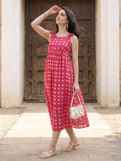 Janasya Pink A-Line Cotton Dress - Dista