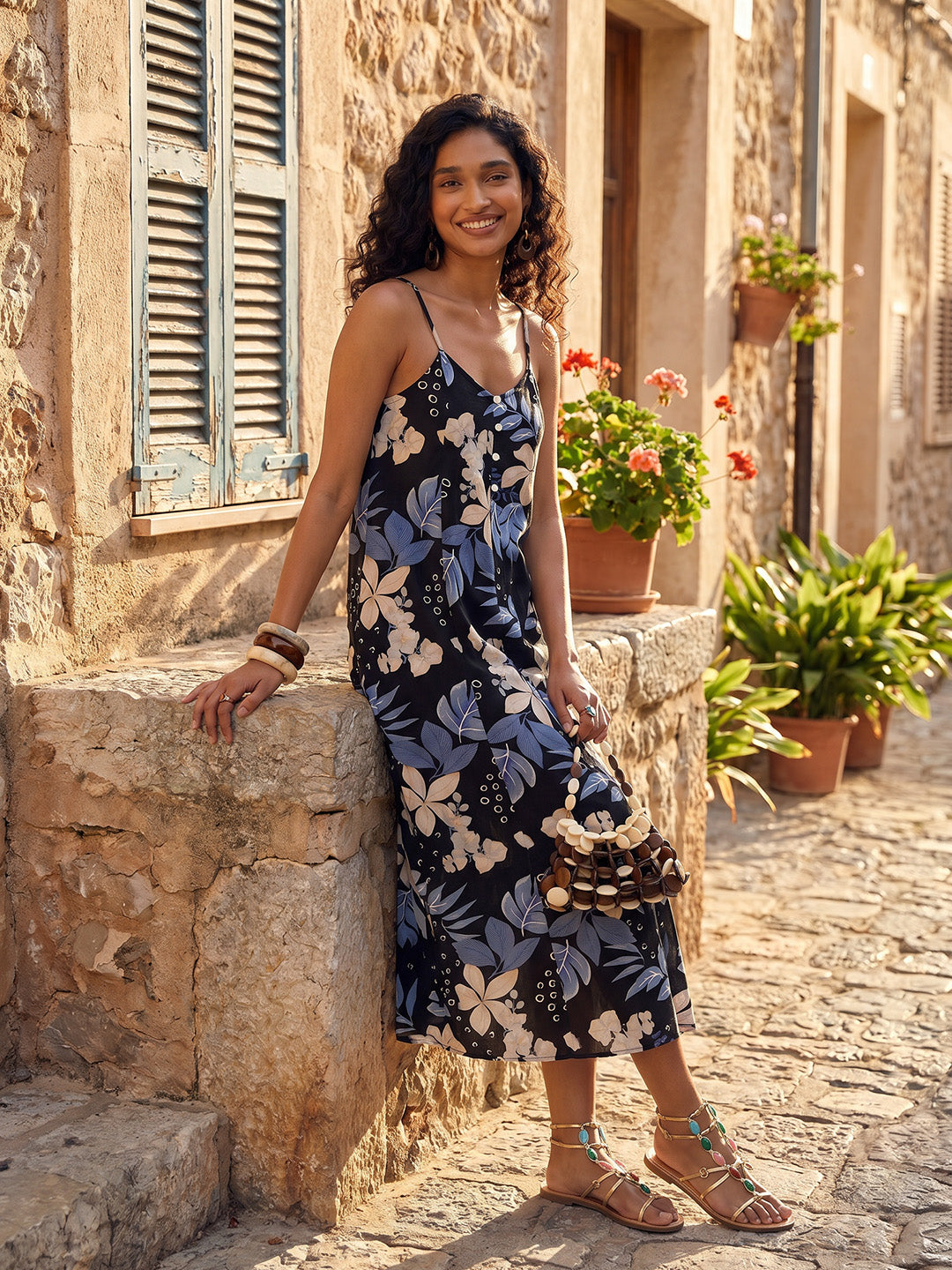 Janasya Black A-Line Cotton Dress - Dista