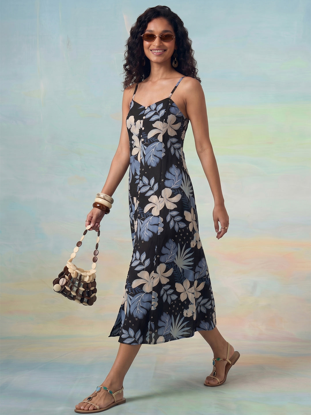 Janasya Black A-Line Cotton Dress - Dista
