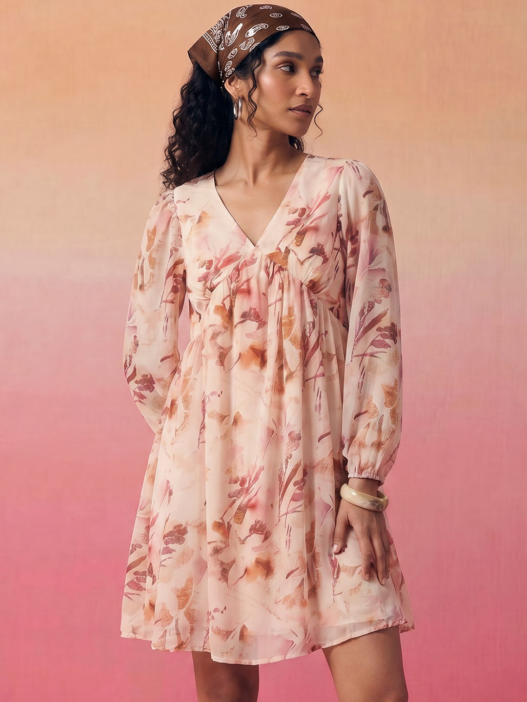 Janasya Peach A-Line Georgette Dress - Dista