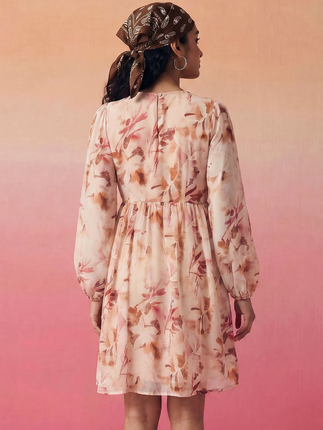 Janasya Peach A-Line Georgette Dress - Dista