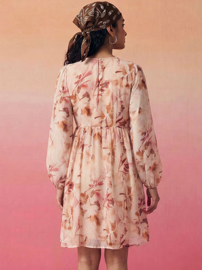 Janasya Peach A-Line Georgette Dress - Dista