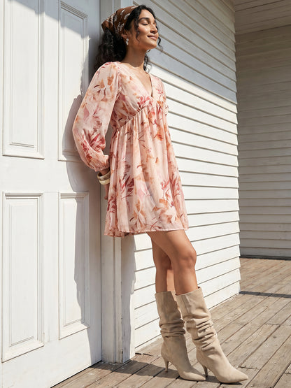 Janasya Peach A-Line Georgette Dress - Dista