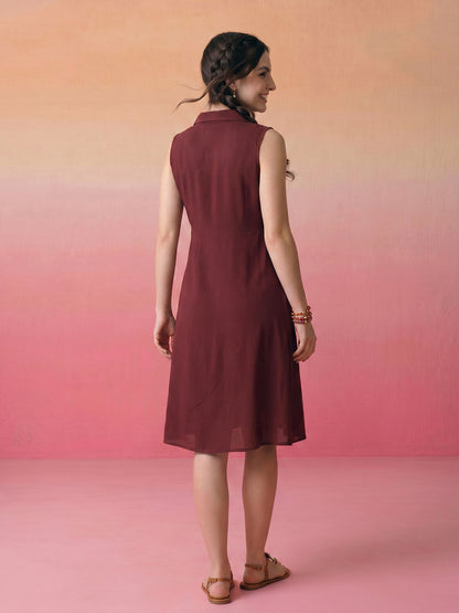 Janasya Brown A-Line Rayon Dress - Dista
