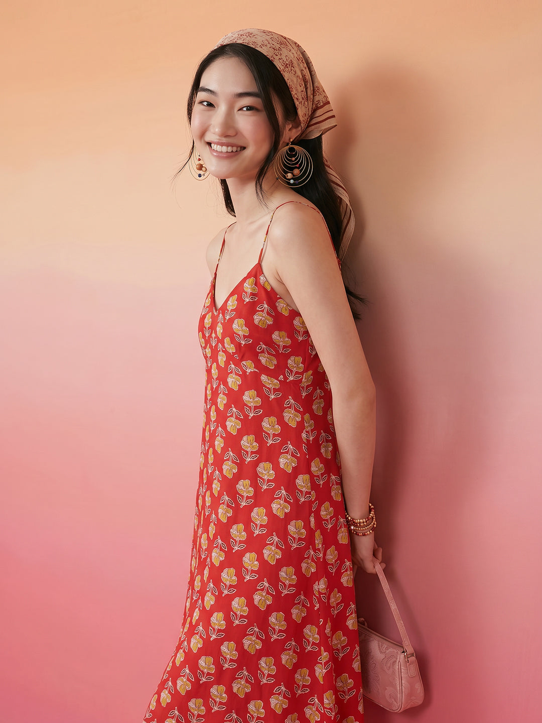 Janasya Red A-Line Cotton Dress - Dista