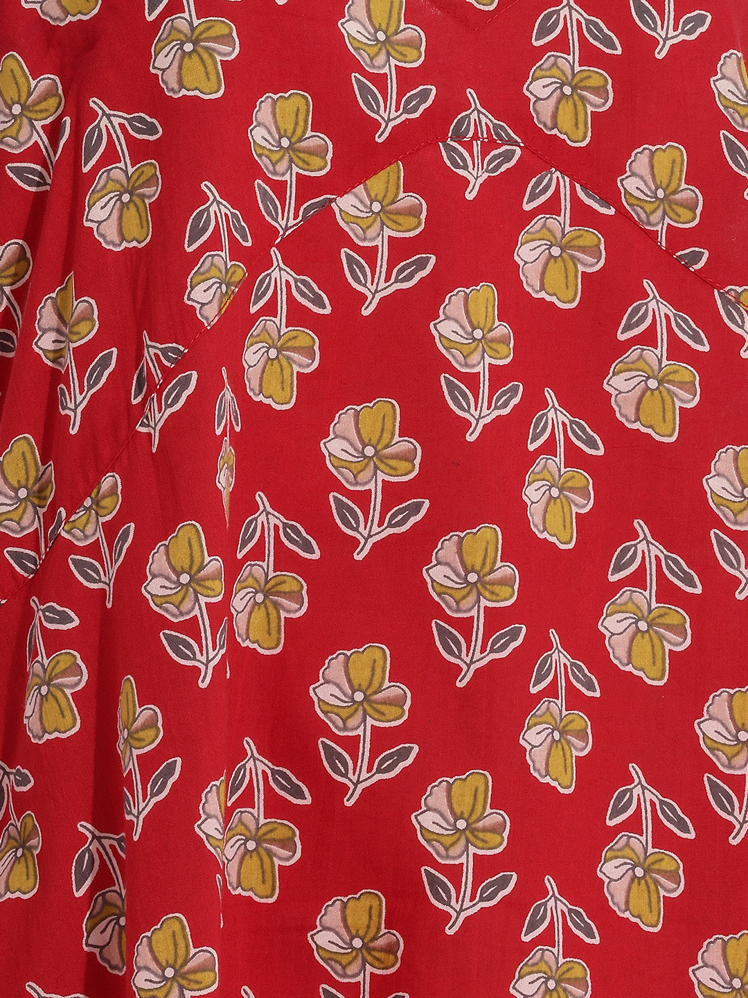 Janasya Red A-Line Cotton Dress - Dista