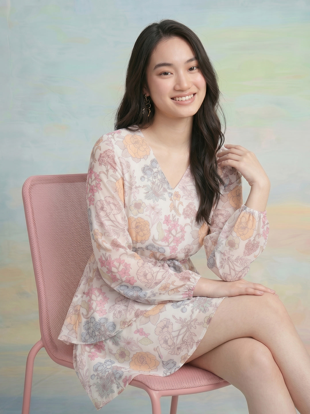 Janasya Off White Fit & Flare Georgette Dress - Dista