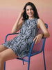 Janasya Blue A-Line Cotton Dress - Dista