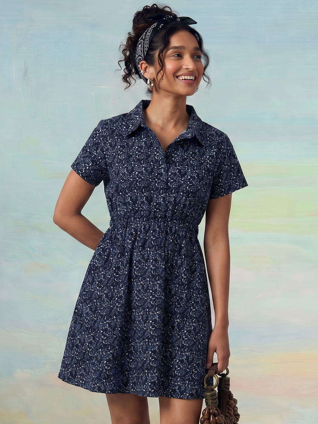 Janasya Black Fit & Flare Cotton Dress - Dista