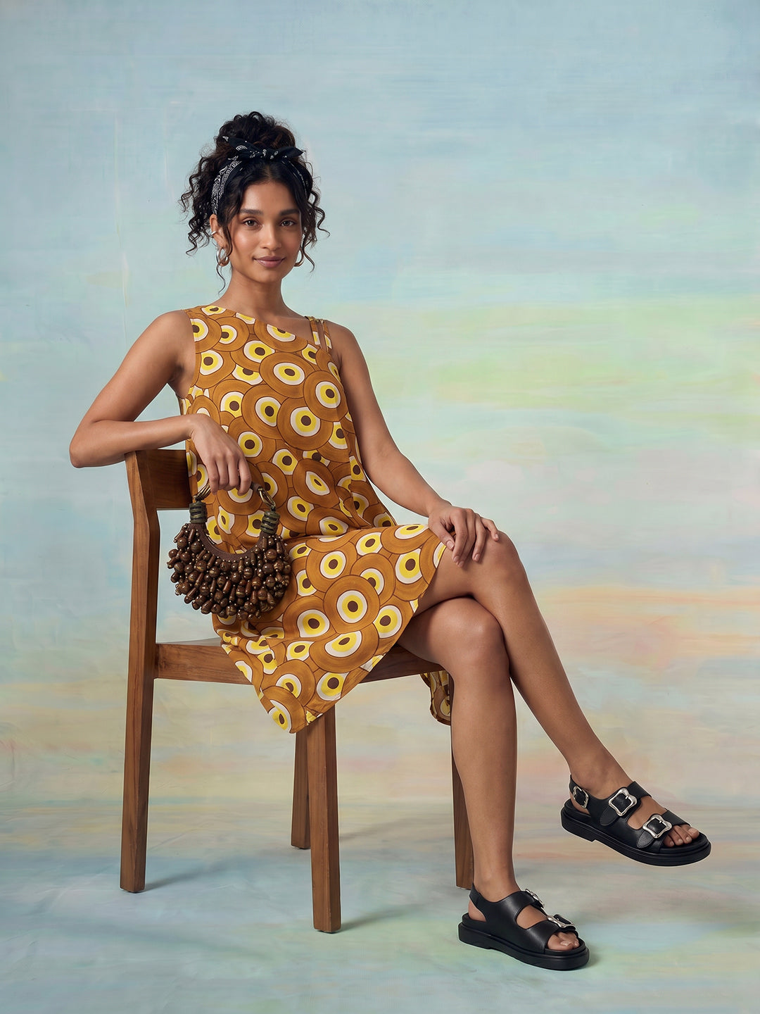 Janasya Brown A-Line Cotton Dress - Dista