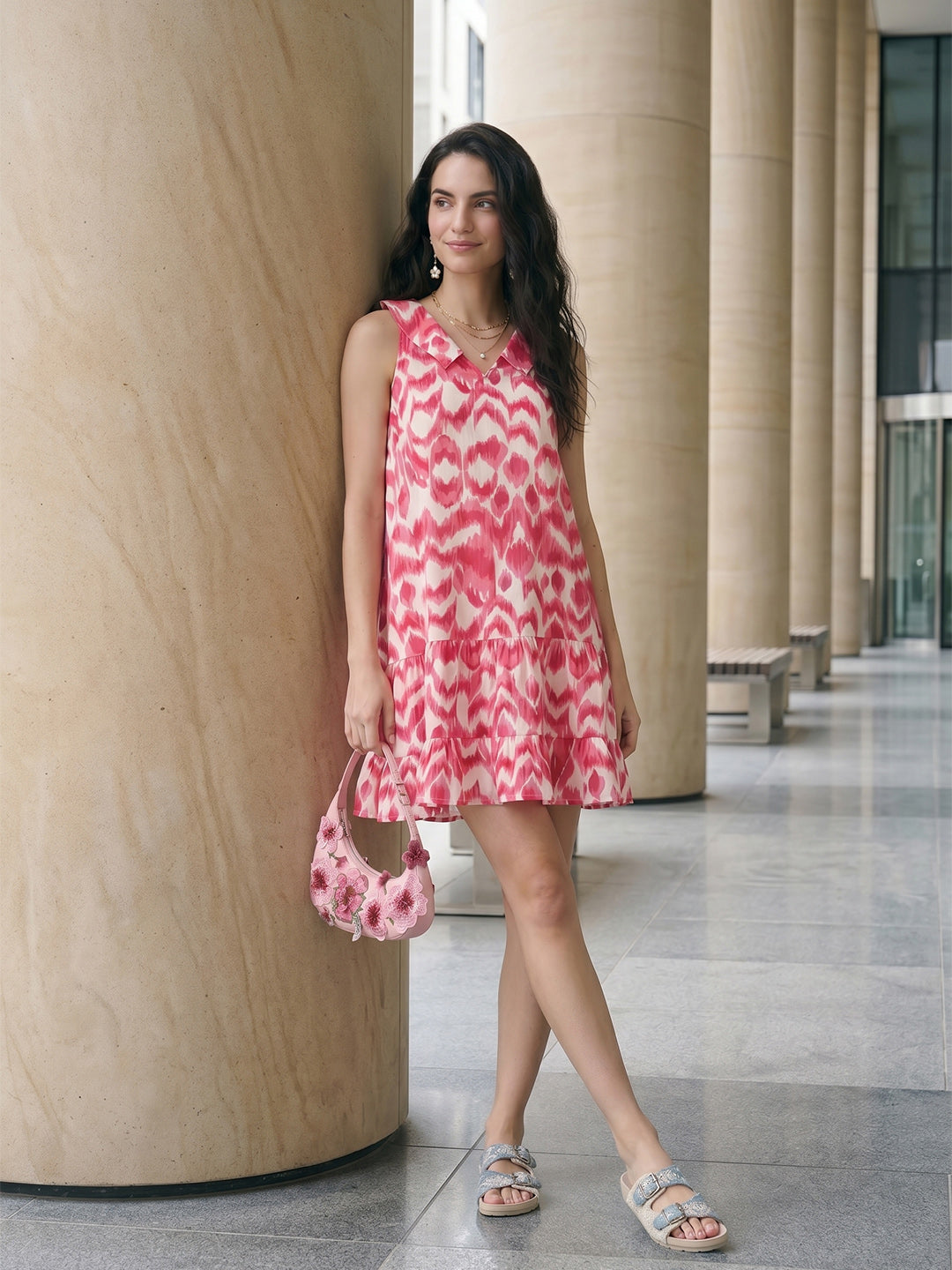 Janasya Pink A-Line Cotton Dress - Dista