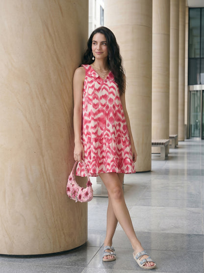Janasya Pink A-Line Cotton Dress - Dista
