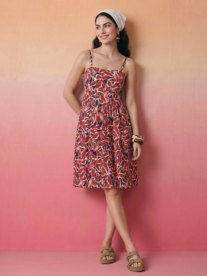 Janasya Multi A-Line Cotton Dress - Dista