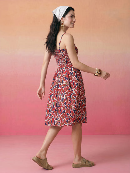 Janasya Multi A-Line Cotton Dress - Dista