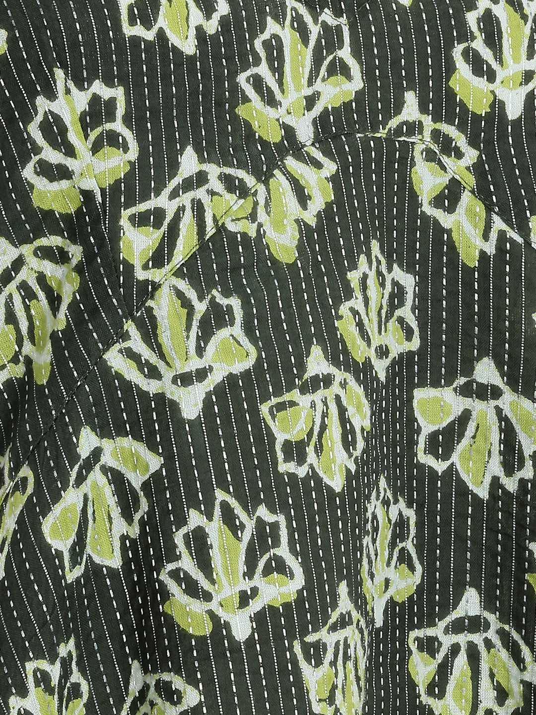 Janasya Olive A-Line Cotton Dress - Dista