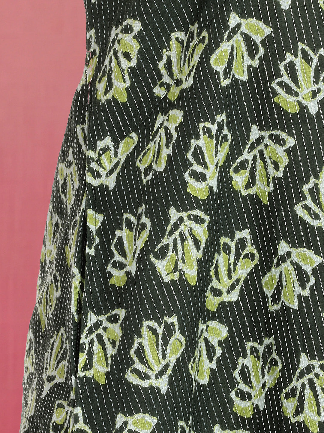 Janasya Olive A-Line Cotton Dress - Dista