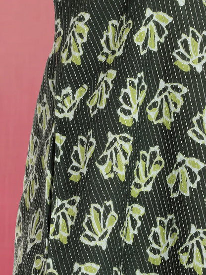 Janasya Olive A-Line Cotton Dress - Dista