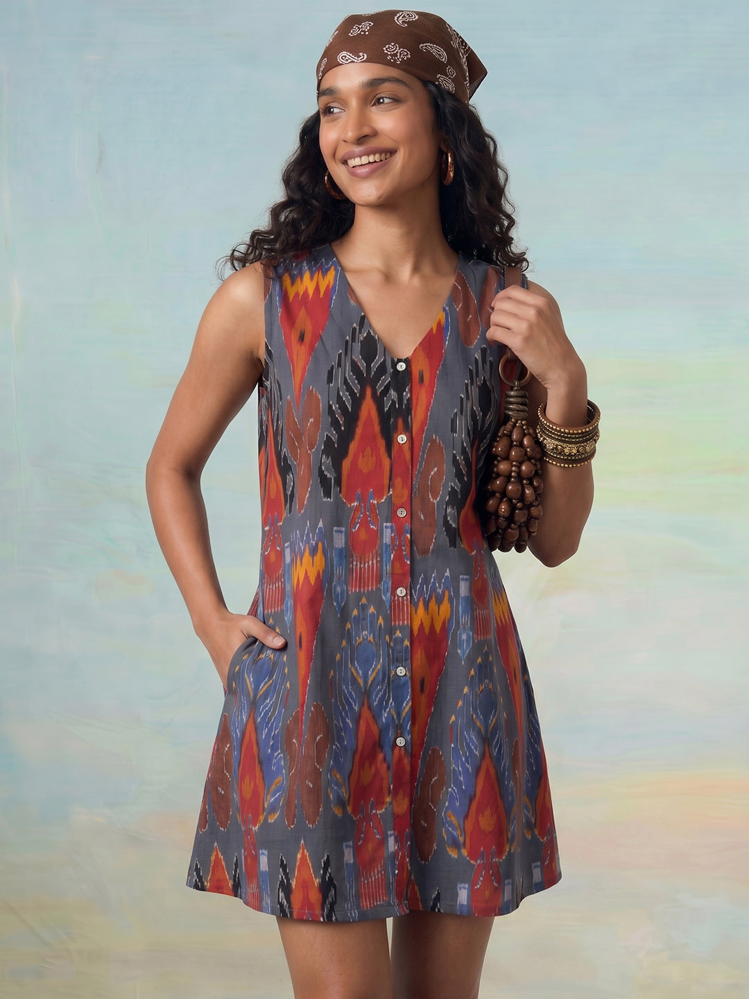 Janasya Multi A-Line Cotton Dress - Dista