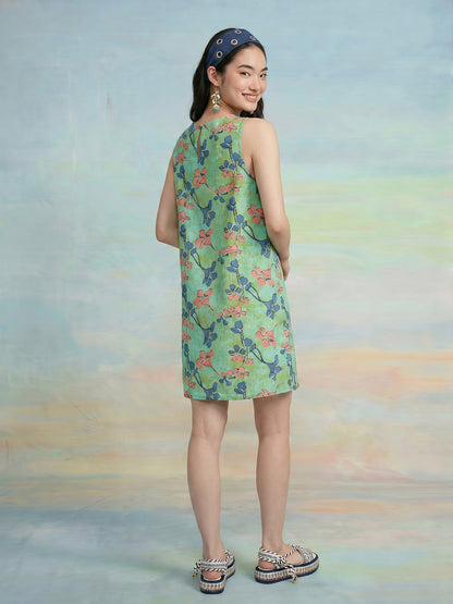 Janasya Green A-Line Cotton Dress - Dista
