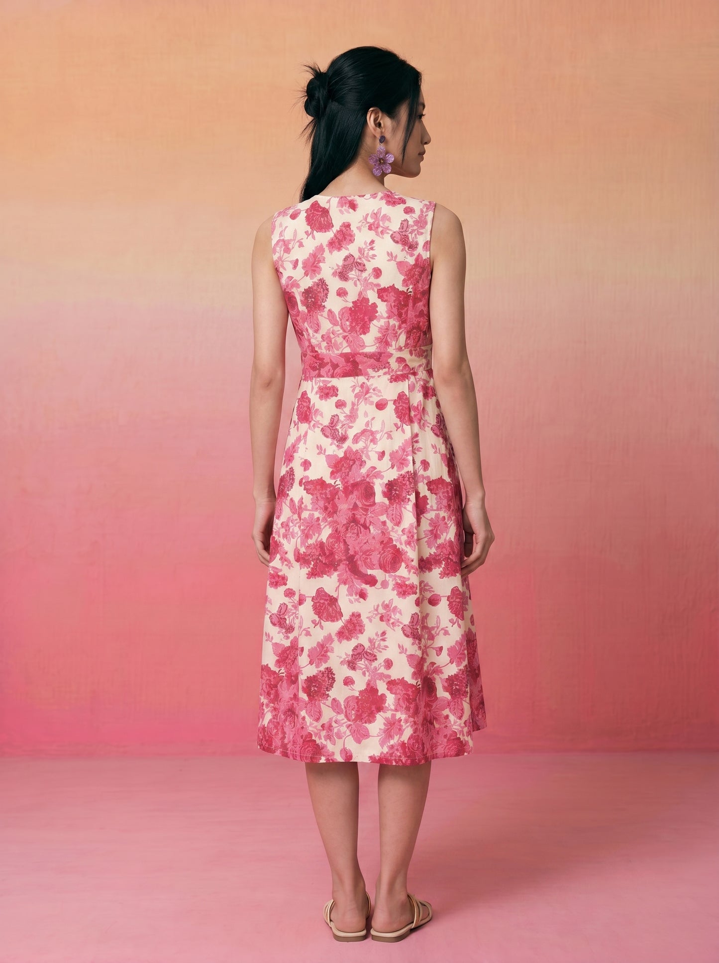 Janasya Cream A-Line Cotton Dress - Dista