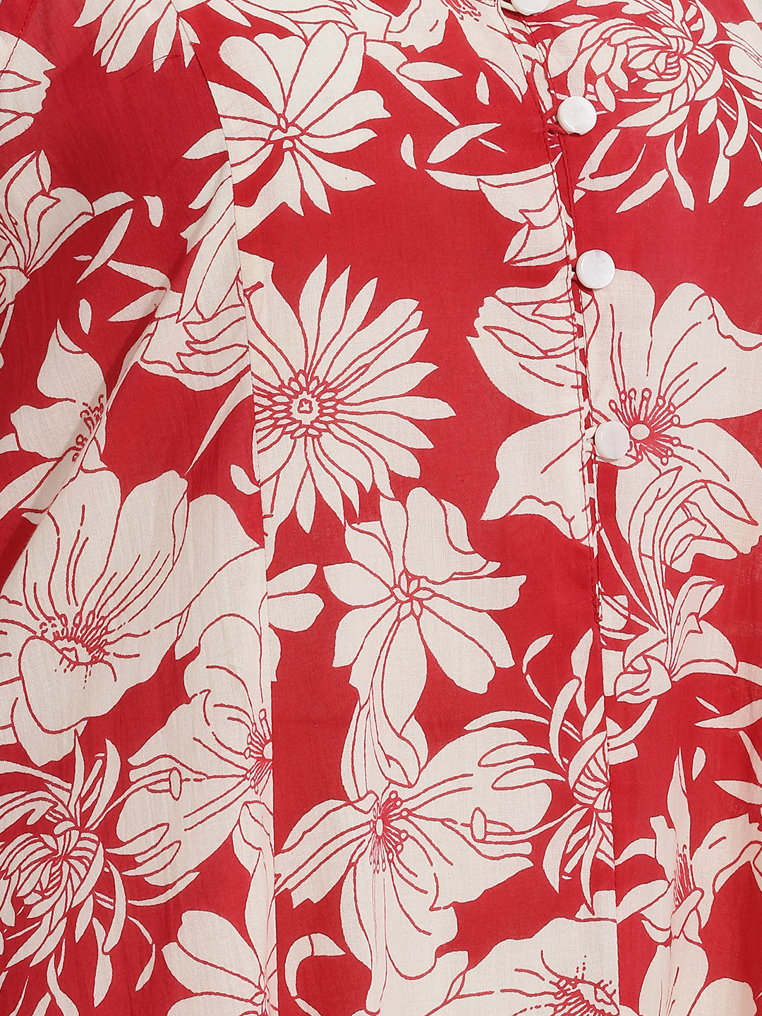 Janasya Red A-Line Cotton Dress - Dista