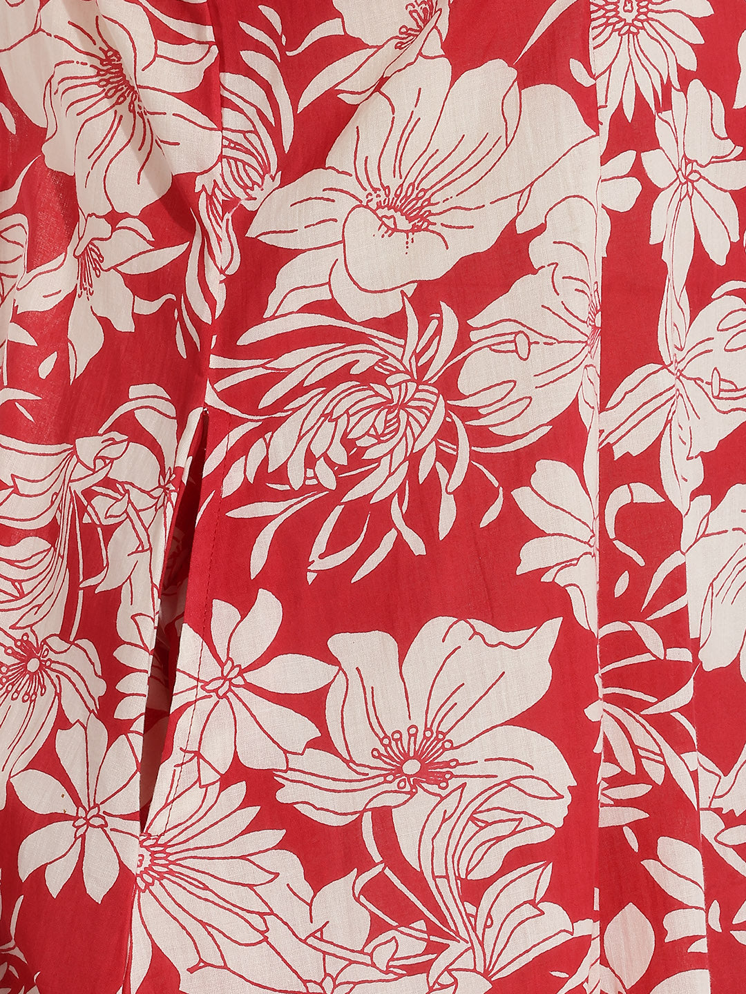 Janasya Red A-Line Cotton Dress - Dista