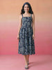 Janasya Navy Blue Flared Cotton Dress - Dista