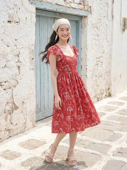 Janasya Maroon A-Line Cotton Dress - Dista