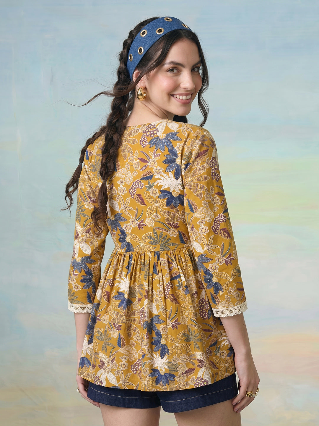 Janasya Mustard A-Line Cotton Top - Dista