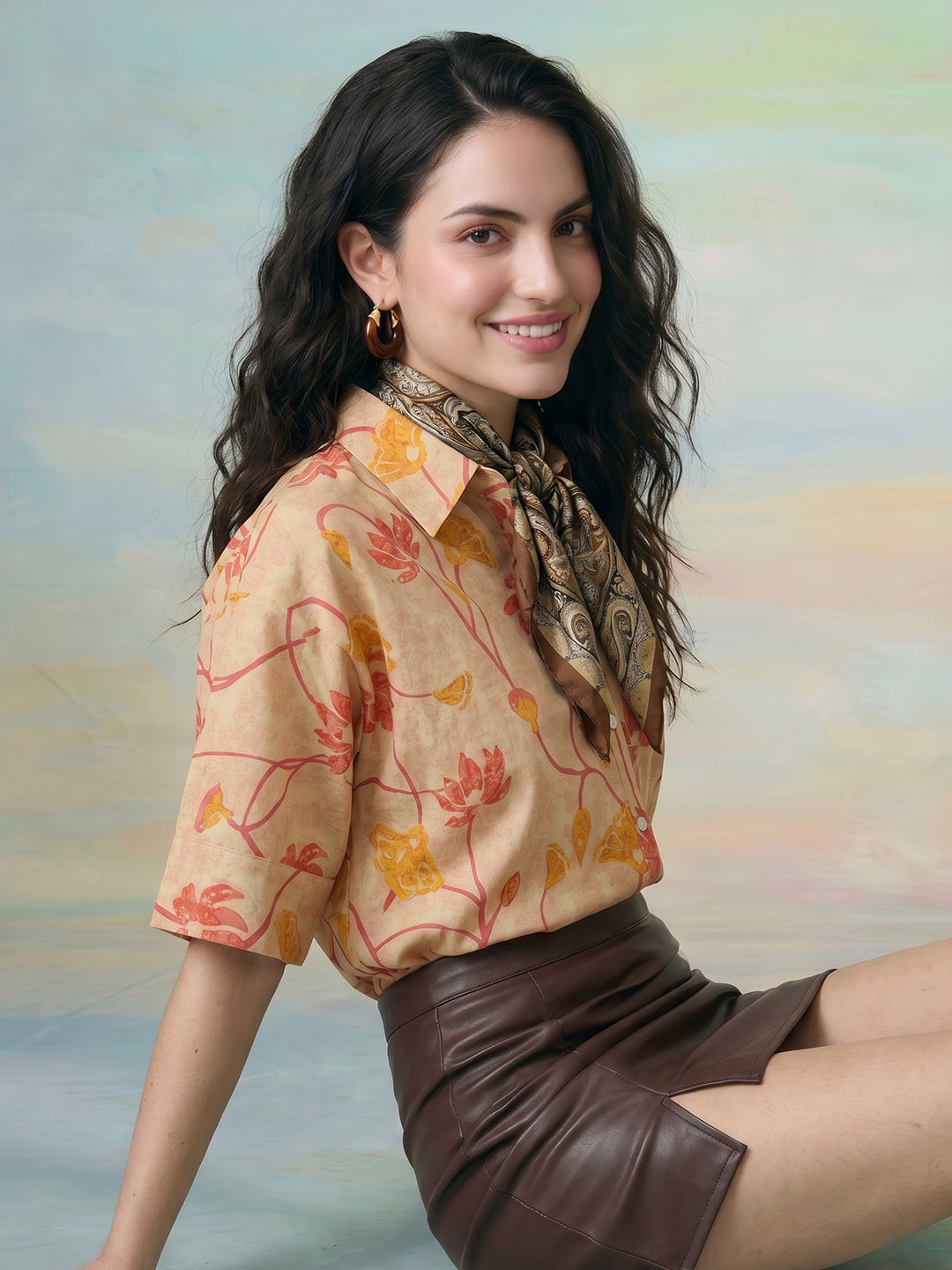 Janasya Beige Shirt Cotton Top - Dista