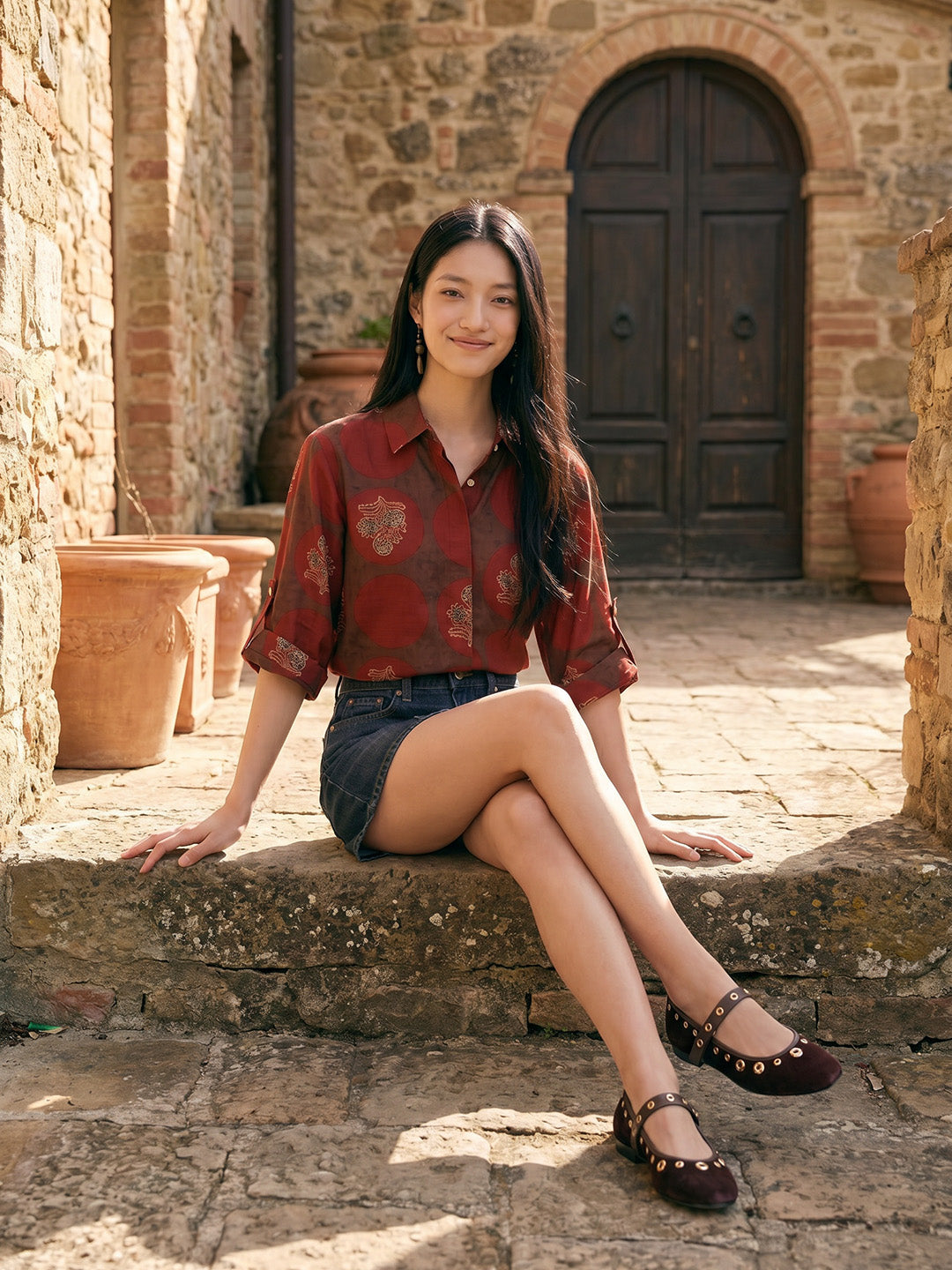 Janasya Brown Shirt Cotton Top - Dista
