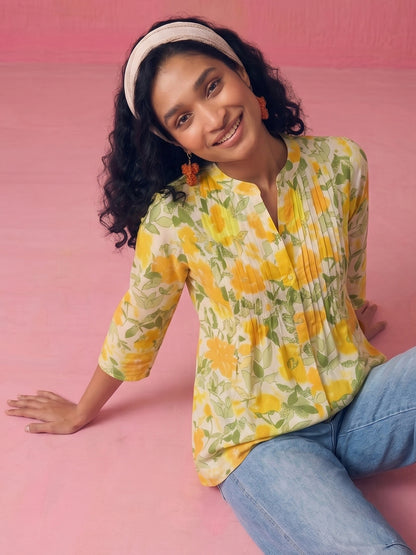 Janasya Multi A-Line Cotton Top - Dista