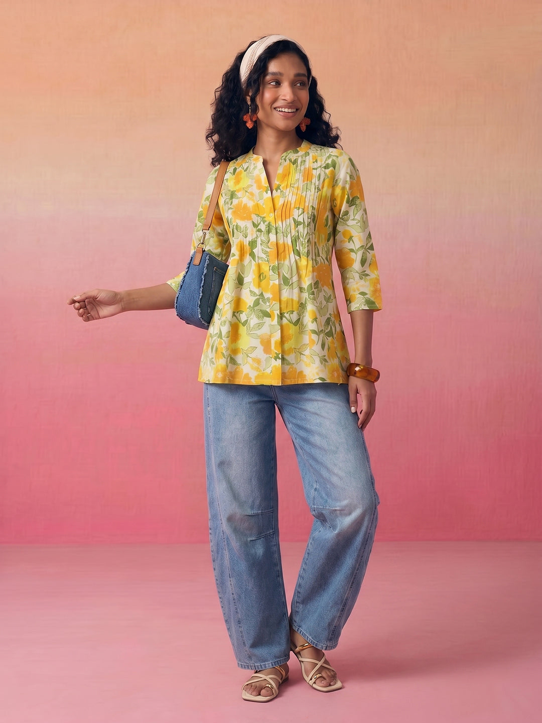 Janasya Multi A-Line Cotton Top - Dista