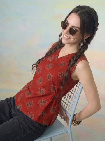 Janasya Rust A-Line Cotton Top - Dista