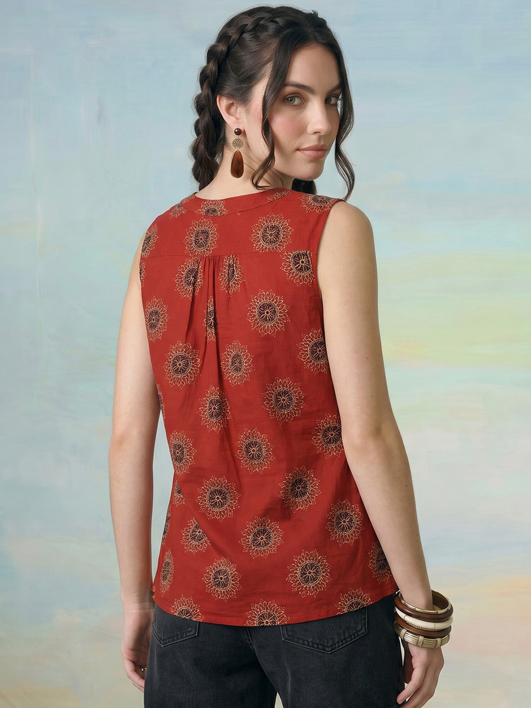 Janasya Rust A-Line Cotton Top - Dista