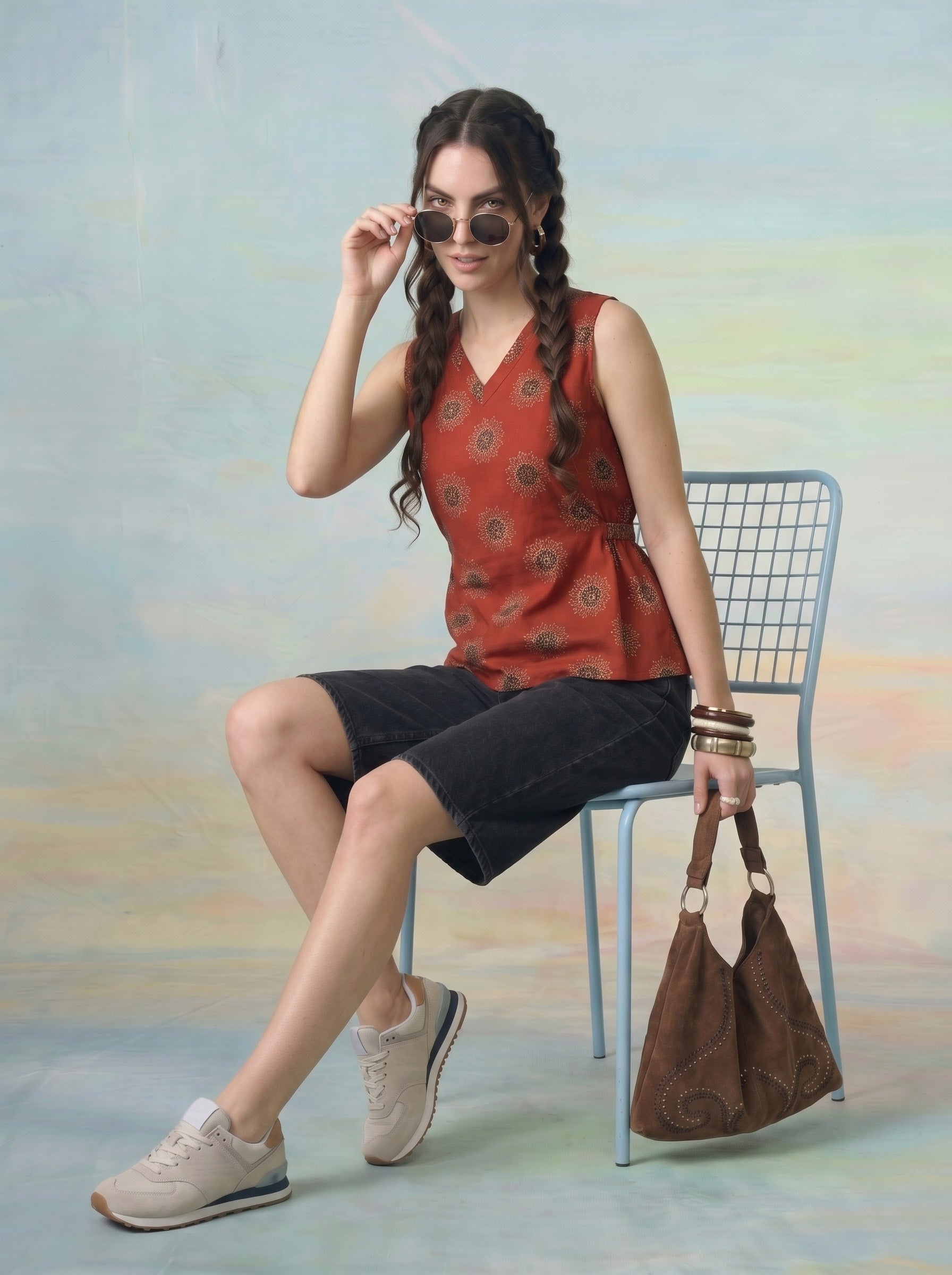 Janasya Rust A-Line Cotton Top - Dista