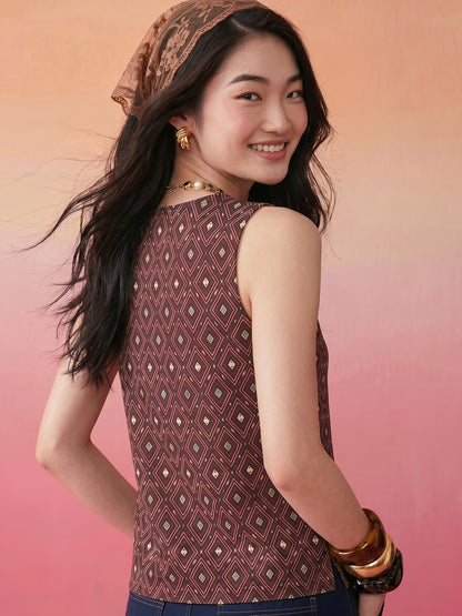 Janasya Maroon A-Line Cotton Top - Dista